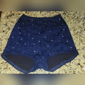 EUC Reverence Women's Navy Blue Lace & Rhinestone Dance Shorts Costume